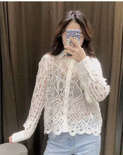 画像をギャラリービューアに読み込む, ZARA ザラ レースカットアウトボタンダウンシャツ レデイース ホワイト4786060