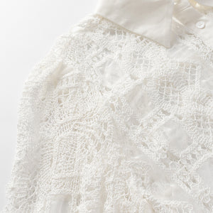 ZARA ザラ レースカットアウトボタンダウンシャツ レデイース ホワイト4786060