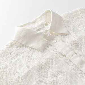 ZARA ザラ レースカットアウトボタンダウンシャツ レデイース ホワイト4786060