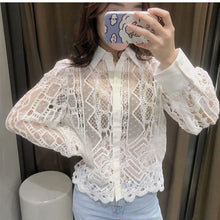 画像をギャラリービューアに読み込む, ZARA ザラ レースカットアウトボタンダウンシャツ レデイース ホワイト4786060