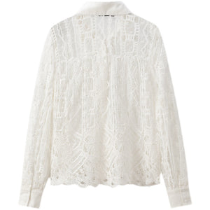 ZARA ザラ レースカットアウトボタンダウンシャツ レデイース ホワイト4786060
