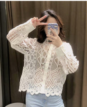 画像をギャラリービューアに読み込む, ZARA ザラ レースカットアウトボタンダウンシャツ レデイース ホワイト4786060