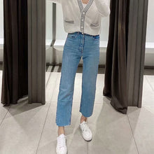 画像をギャラリービューアに読み込む, ZARA ザラ ストレートレッグ擦り切れジーンズ  レデイース 4色 9123031
