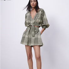 画像をギャラリービューアに読み込む, ZARA ザラギンガムチェック柄クロップド丈トップスコットンブラック
