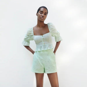 ZARA ザラカットワーク エンブロイダリー ブラウスコットンミントレディース7200033