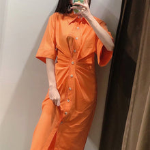 画像をギャラリービューアに読み込む, ZARA ザラ ヴィンテージ風のボタンアッププリーツシャツドレス レデイース オレンジ 7733457