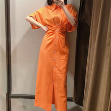 画像をギャラリービューアに読み込む, ZARA ザラ ヴィンテージ風のボタンアッププリーツシャツドレス レデイース オレンジ 7733457