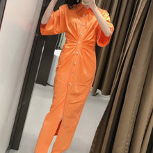 画像をギャラリービューアに読み込む, ZARA ザラ ヴィンテージ風のボタンアッププリーツシャツドレス レデイース オレンジ 7733457