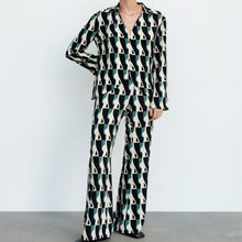 画像をギャラリービューアに読み込む, ZARA ザラ ファッションプリントドレープブラウス+プリントフレアパンツセット レデイース 8519248