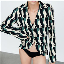 画像をギャラリービューアに読み込む, ZARA ザラ ファッションプリントドレープブラウス+プリントフレアパンツセット レデイース 8519248