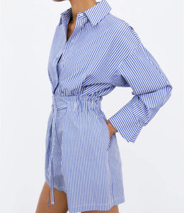 ZARA ザラ ストライプポプリンシャツ+ペーパーバッグウエストストライプパンツ レデイース 93510023