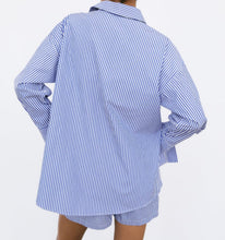 画像をギャラリービューアに読み込む, ZARA ザラ ストライプポプリンシャツ+ペーパーバッグウエストストライプパンツ レデイース 93510023
