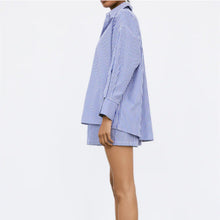 画像をギャラリービューアに読み込む, ZARA ザラ ストライプポプリンシャツ+ペーパーバッグウエストストライプパンツ レデイース 93510023
