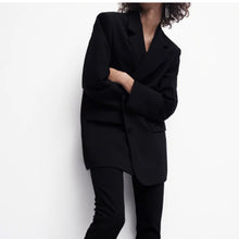 画像をギャラリービューアに読み込む, ZARA ザラ なめらかなラペル長袖ボタンストライプショルダーパッドロングブレザー レデイース ブラック98411888