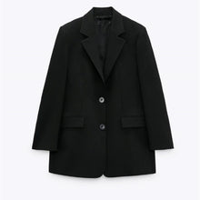 画像をギャラリービューアに読み込む, ZARA ザラ なめらかなラペル長袖ボタンストライプショルダーパッドロングブレザー レデイース ブラック98411888