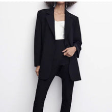 画像をギャラリービューアに読み込む, ZARA ザラ なめらかなラペル長袖ボタンストライプショルダーパッドロングブレザー レデイース ブラック98411888