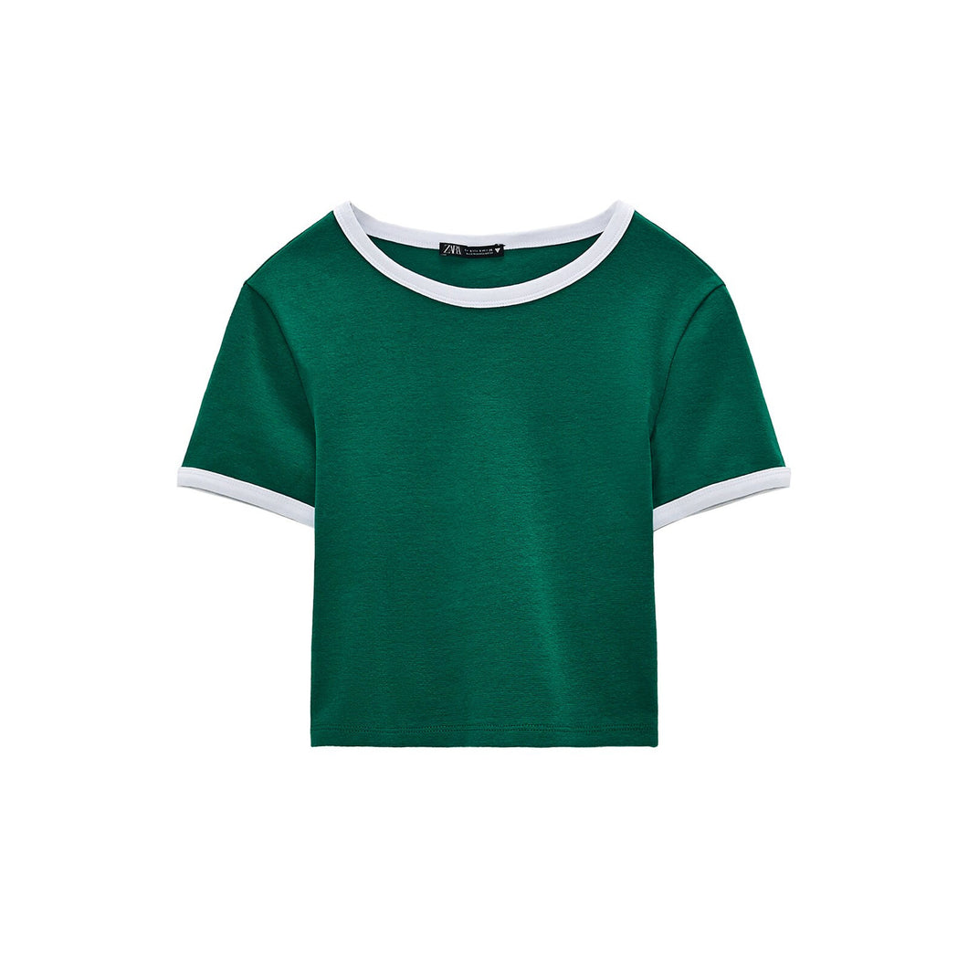 ZARA ザラクロップド丈Tシャツコットングリーンレディース1660306
