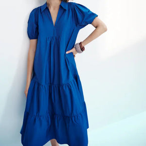 ZARA ザラ  Vネックラペルポプリンルーズドレス レデイース ブルー 0387158