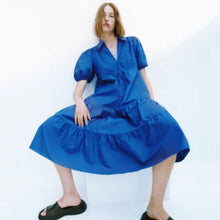 画像をギャラリービューアに読み込む, ZARA ザラ  Vネックラペルポプリンルーズドレス レデイース ブルー 0387158