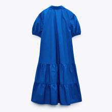 画像をギャラリービューアに読み込む, ZARA ザラ  Vネックラペルポプリンルーズドレス レデイース ブルー 0387158