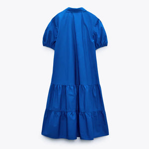 ZARA ザラ  Vネックラペルポプリンルーズドレス レデイース ブルー 0387158
