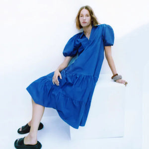 ZARA ザラ  Vネックラペルポプリンルーズドレス レデイース ブルー 0387158