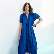 画像をギャラリービューアに読み込む, ZARA ザラ  Vネックラペルポプリンルーズドレス レデイース ブルー 0387158