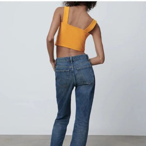 ZARA ザラクロップドトップスオレンジ色レディース1067152