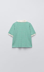 ZARA ザラ レトロ ジャカード ポロシャツ グリーン 1930429