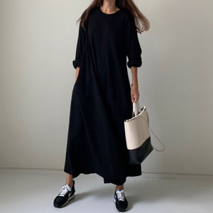 レディース ふんわりロングワンピース コットン100 ワンピース 秋冬新品 2色