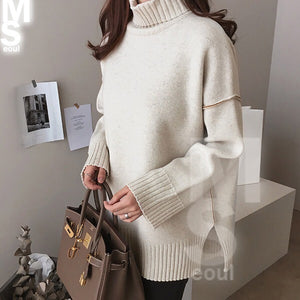 レディース アウトカット 配色 タートルネック♡ トップス セーター 秋冬新品