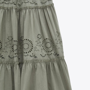ZARA ザラカットワーク刺繍ワンピースコットンカーキレディース4786075