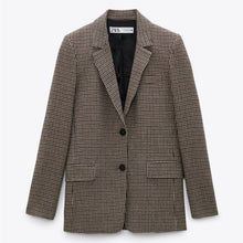 画像をギャラリービューアに読み込む, ZARA ザラ千鳥格子柄ブレザーウールゴールデンブラウンレディース2134430