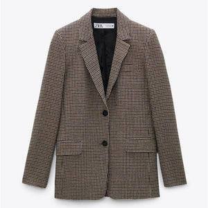 ZARA ザラ千鳥格子柄ブレザーウールゴールデンブラウンレディース2134430