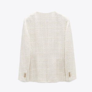 ZARA ザラテクスチャー素材ダブルブレストブレザーコットンエクリュレディース2277564