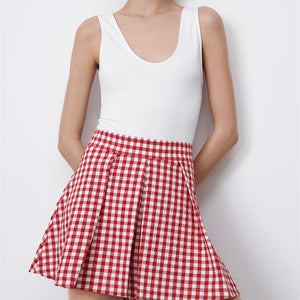 ZARA ザラギンガムチェックプリーツ バミューダパンツレーヨンレッドレディース1165091