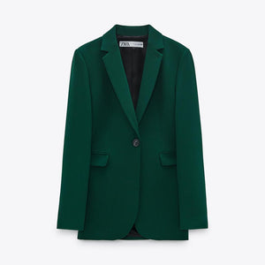 ZARA ザラテーラードボタンブレザーポリエステルダークグリーンレディース2506915