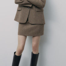 画像をギャラリービューアに読み込む, ZARA ザラチェック柄ミニスカートウールゴールデンブラウンレディース2139430