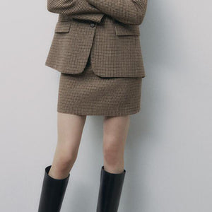 ZARA ザラチェック柄ミニスカートウールゴールデンブラウンレディース2139430