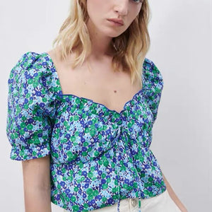 ZARA ザラプリント柄クロップド丈ブラウスマルチカラーコットンレディース9878/070