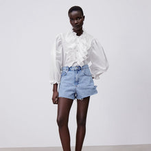 画像をギャラリービューアに読み込む, ZARA ザラフリルシャツコットンホワイトレディース7484070