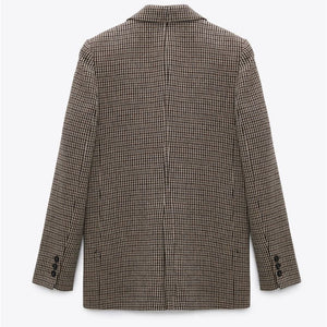 ZARA ザラ千鳥格子柄ブレザーウールゴールデンブラウンレディース2134430