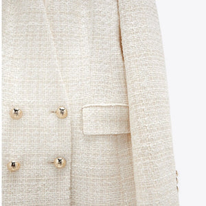 ZARA ザラテクスチャー素材ダブルブレストブレザーコットンエクリュレディース2277564