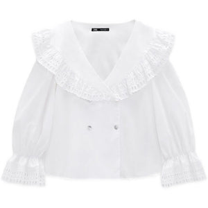 ZARA ザラエンブロイダリー カラー シャツコットンホワイトレディース 2157/228