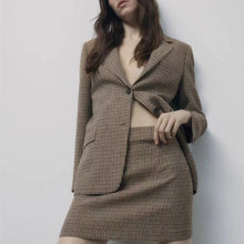 画像をギャラリービューアに読み込む, ZARA ザラ千鳥格子柄ブレザーウールゴールデンブラウンレディース2134430