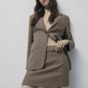 ZARA ザラ千鳥格子柄ブレザーウールゴールデンブラウンレディース2134430