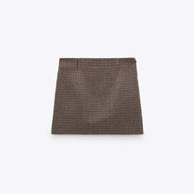 画像をギャラリービューアに読み込む, ZARA ザラチェック柄ミニスカートウールゴールデンブラウンレディース2139430