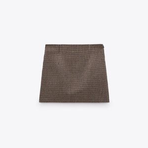 ZARA ザラチェック柄ミニスカートウールゴールデンブラウンレディース2139430
