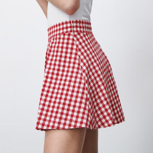 ZARA ザラギンガムチェックプリーツ バミューダパンツレーヨンレッドレディース1165091