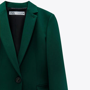 ZARA ザラテーラードボタンブレザーポリエステルダークグリーンレディース2506915